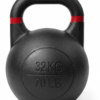 Kettlebell pesada de competición Ironcast de 32 kg negra con banda roja para atletas avanzados.