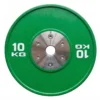 Disco bumper calibrado de competición 10 kg color verde olímpico estándar IWF Fitness Kingdom